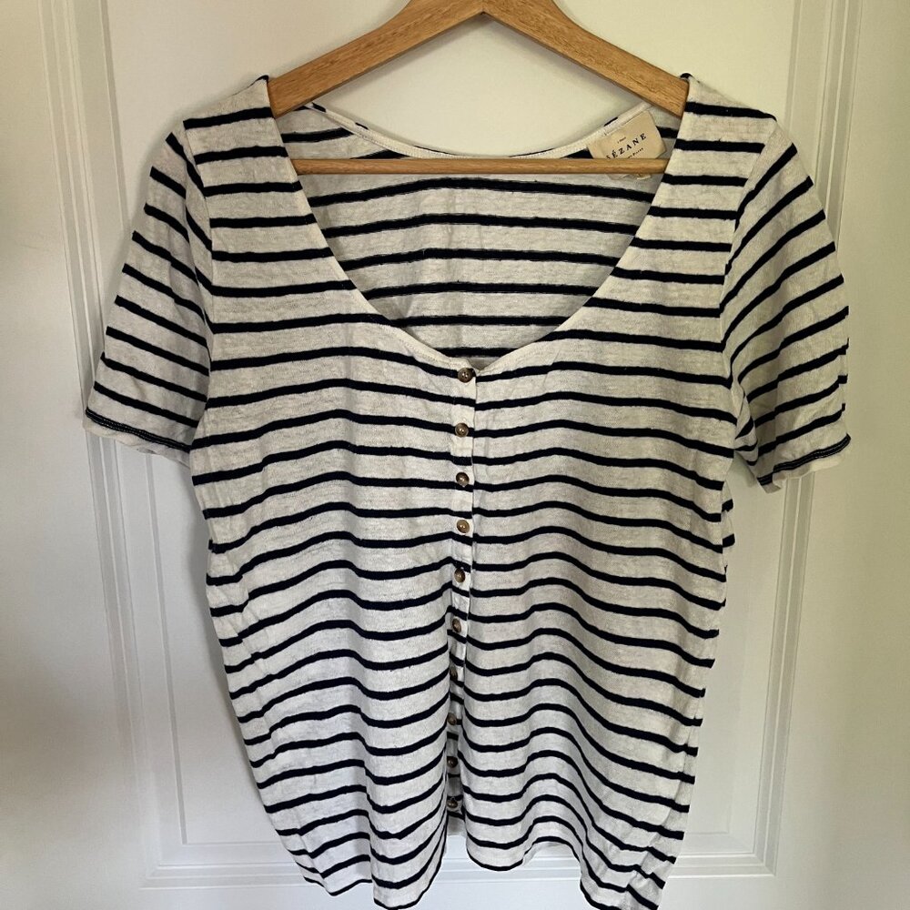 Sezane Milo T-shirt Vert Tilleul - Size L White with stripes